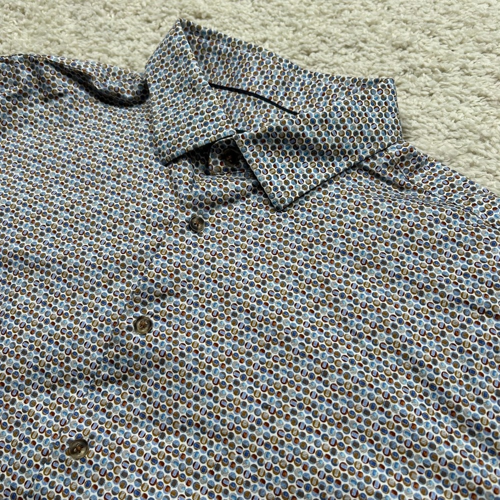 Bugatchi OoohCotton Tech 8-Way Stretch Shirt Button Up XXL Mocha Short Sleeve